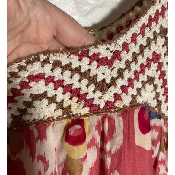 BCBG Pink Floral Boho Mini Dress Crochet Knit Silk Cotton Blend Size Small - Picture 5 of 12